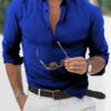 Manfinity Mode Chemise à manches longues pour hommes, coupe régulière, couleur unie pour les affaires ou les voyages de printemps/été – Image 2