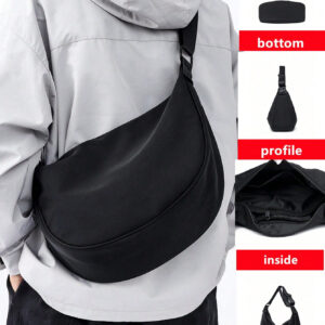 1 pièce Sac à bandoulière/sac banane unisexe en fibre de polyester noir unicolore, style simple, pour les sorties, les voyages, l'école, etc. Sac de voyage polyvalent, fonctionnel et tendance. Cadeau d'été idéal pour petit ami, étudiant ou usage quotidien.