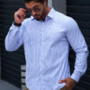 Manfinity Mode Chemise d'affaires pour hommes à col boutonné, ajustée à manches longues avec imprimé rayé – Image 4