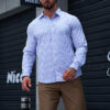 Manfinity Mode Chemise d'affaires pour hommes à col boutonné, ajustée à manches longues avec imprimé rayé – Image 5