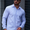 Manfinity Mode Chemise d'affaires pour hommes à col boutonné, ajustée à manches longues avec imprimé rayé – Image 6