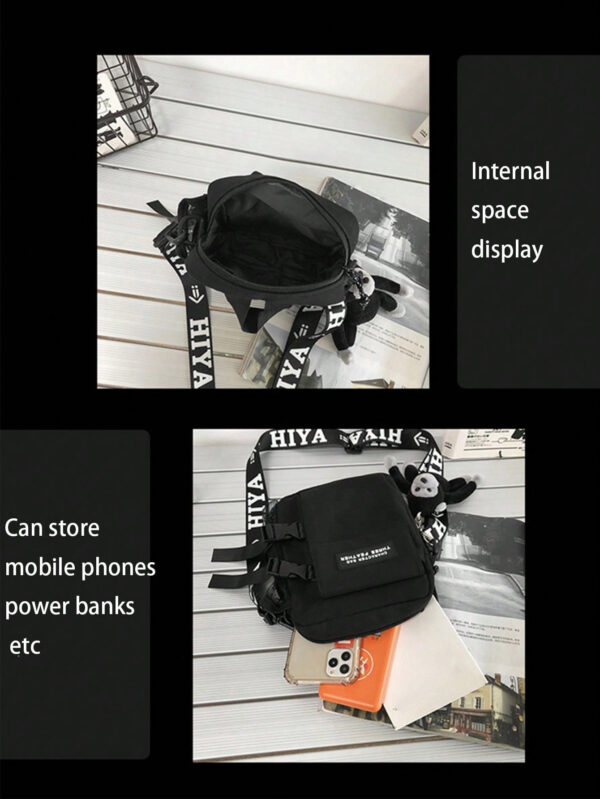 Sac banane multifonctionnel pour étudiants du secondaire et étudiants universitaires. Sac d'épaule casual avec motif graphique carré, charm décoratif. Idéal pour les voyages, l'université, le sport, les trajets, la chambre. Sac pratique et avec plusieurs poches. Sac messenger, sac bandoulière pour hommes. Sac latéral automne, sac cylindrique, cadeau de Noël, sac d'hiver, sac de Thanksgiving, sac de voyage, sac de camping, sac d'école. Sac noir – Image 12
