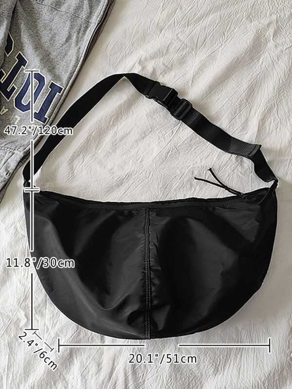1 pièce Sac à bandoulière en nylon noir unicolore, imperméable, de forme croissante, grande capacité avec fermeture à glissière. Convient pour l'utilisation quotidienne, le déplacement, les voyages, l'école, le collège, les vacances, le stockage. Sac fourre-tout, sac banane, sac de randonnée, sac pour hommes, sac étudiant, sac décontracté, sac de papa, sac de petit ami, sac de voyage, sac d'extérieur, sac de Noël, sac de Thanksgiving, sac de poitrine, sac latéral, sac besace, sac en cuir, sac porté à la hanche, sac cadeau pour homme, sac de camping, sac bandoulière pour homme, sac d'été, sac de rentrée scolaire – Image 8