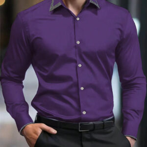 Manfinity Mode Chemise d'affaires à manches longues pour homme, printemps été, coupe ajustée, couleur unie noire, boutonnée, idéale pour les voyages d'affaires quotidiens, pour mari