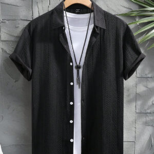 Manfinity CasualCool Chemise de couleur unie à simple boutonnage, manches courtes, pour le style casual/bureau pour homme