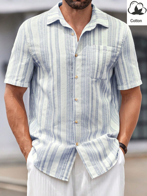 Manfinity Modomio Chemise décontractée à manches courtes rayée tissée pour homme, coupe slim, adaptée pour l'été – Image 2