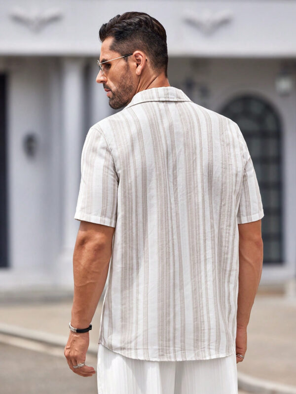 Manfinity Modomio Chemise décontractée à manches courtes rayée tissée pour homme, coupe slim, adaptée pour l'été – Image 3