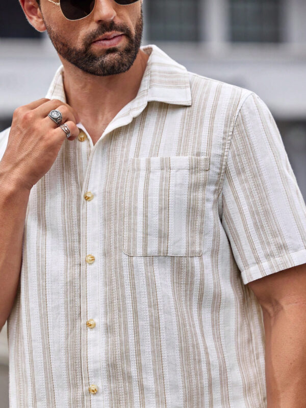 Manfinity Modomio Chemise décontractée à manches courtes rayée tissée pour homme, coupe slim, adaptée pour l'été – Image 7