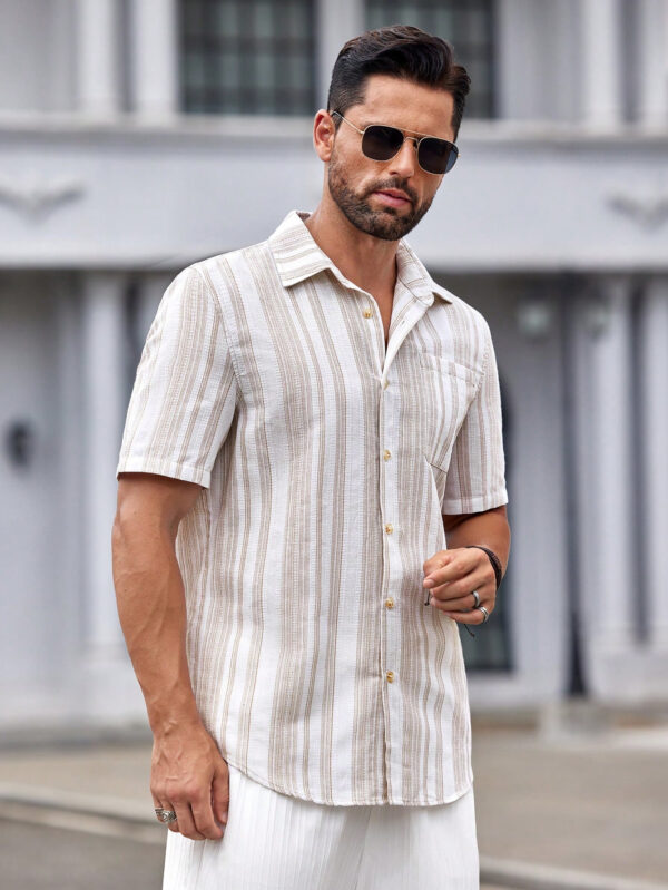 Manfinity Modomio Chemise décontractée à manches courtes rayée tissée pour homme, coupe slim, adaptée pour l'été – Image 8