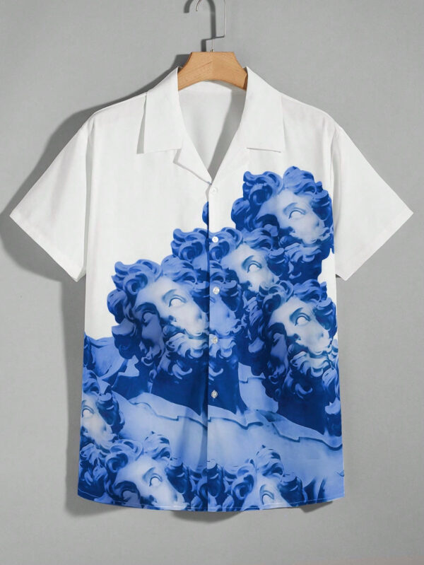 Manfinity Hypemode Chemise décontractée à manches courtes avec impression de statue d'homme et blocs de couleur, pour les vacances, le mari