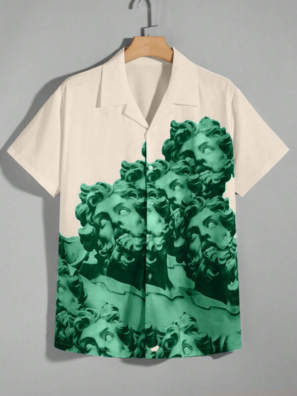 Manfinity Hypemode Chemise décontractée à manches courtes avec impression de statue d'homme et blocs de couleur, pour les vacances, le mari – Image 2
