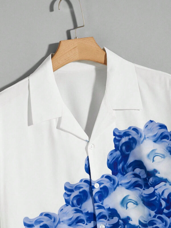 Manfinity Hypemode Chemise décontractée à manches courtes avec impression de statue d'homme et blocs de couleur, pour les vacances, le mari – Image 5