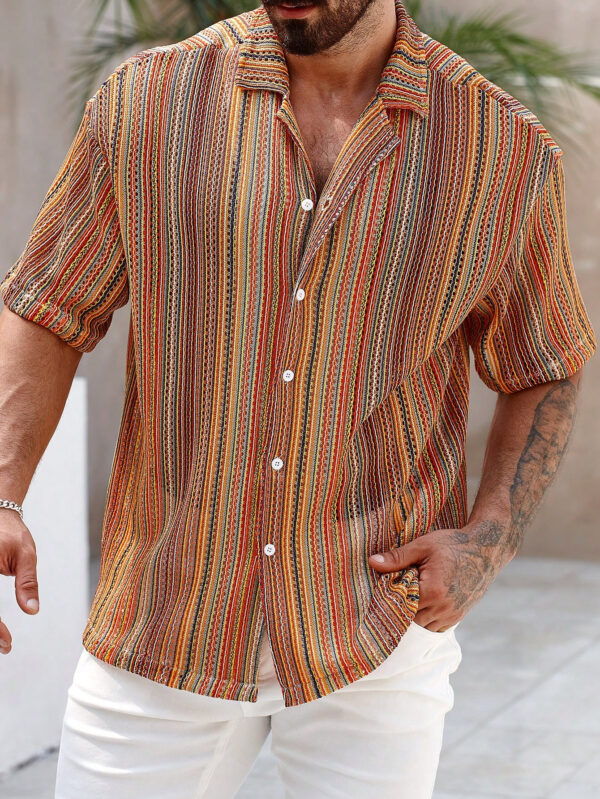Manfinity RSRT Chemise d'été décontractée à manches courtes et rayures vintage pour homme – Image 2