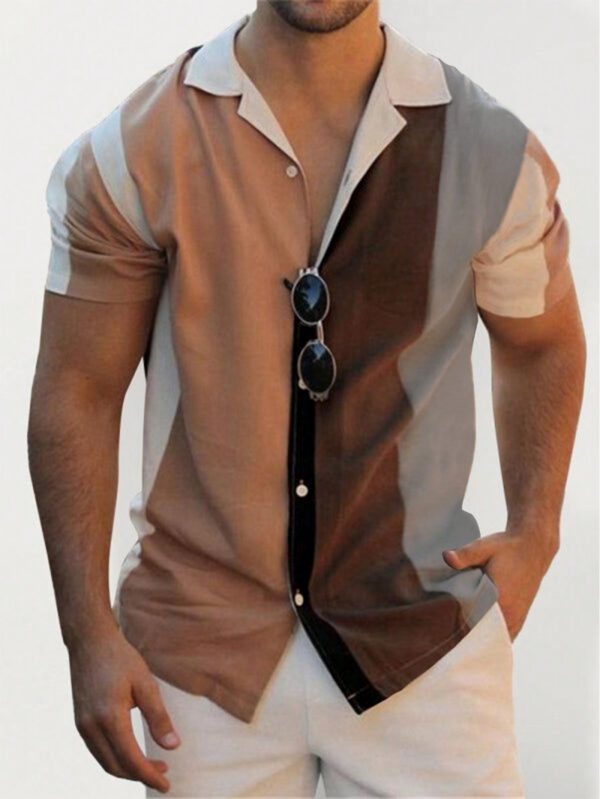 Manfinity Homme Chemise à boutons pour homme à blocs de couleurs à manches courtes, chemise graphique ajustée à boutons