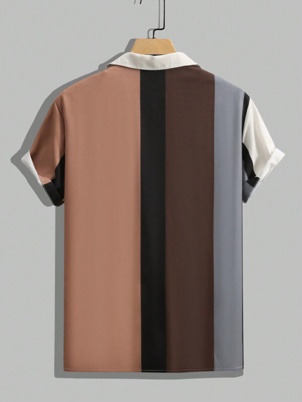 Manfinity Homme Chemise à boutons pour homme à blocs de couleurs à manches courtes, chemise graphique ajustée à boutons – Image 3