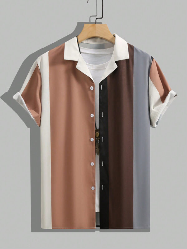 Manfinity Homme Chemise à boutons pour homme à blocs de couleurs à manches courtes, chemise graphique ajustée à boutons – Image 4