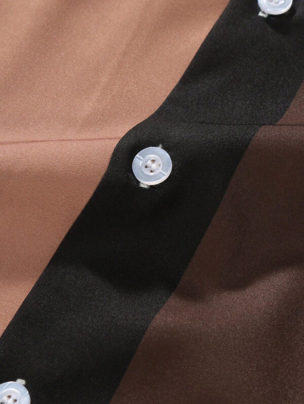 Manfinity Homme Chemise à boutons pour homme à blocs de couleurs à manches courtes, chemise graphique ajustée à boutons – Image 5