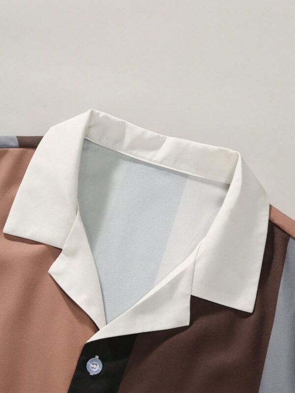 Manfinity Homme Chemise à boutons pour homme à blocs de couleurs à manches courtes, chemise graphique ajustée à boutons – Image 6