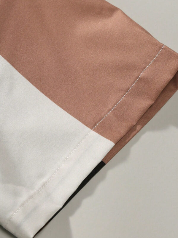 Manfinity Homme Chemise à boutons pour homme à blocs de couleurs à manches courtes, chemise graphique ajustée à boutons – Image 8