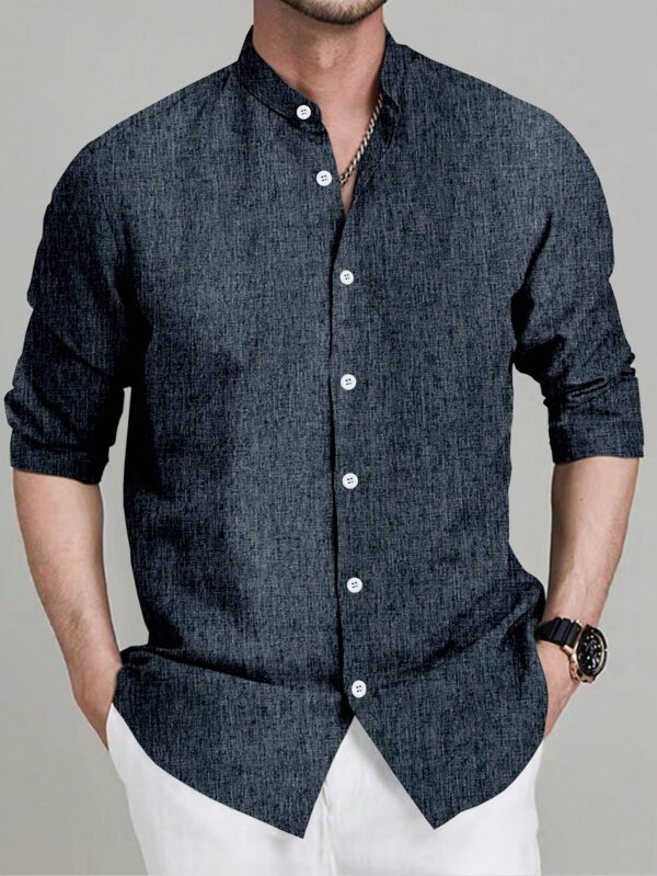 Manfinity Homme Chemise À Manches Longues De Col Montant Pour Les Hommes, Couleur Unie Pour Le Printemps Et L'automne – Image 10