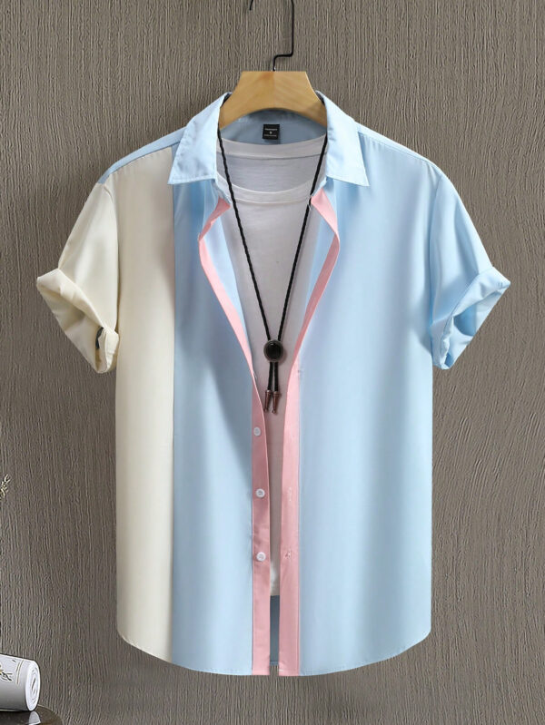 Manfinity Hypemode Chemise casual à manches courtes pour hommes, col rond, coupe large et blocs de couleurs pour l'été