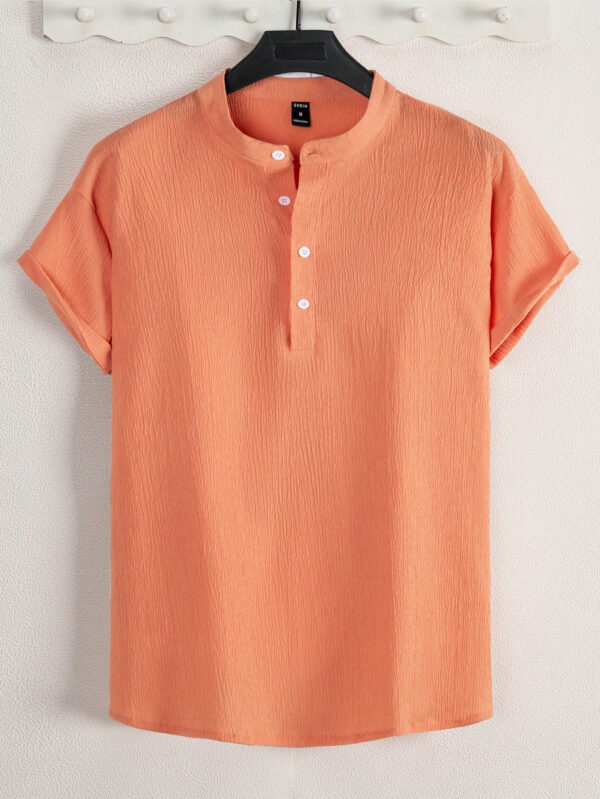 Manfinity Homme Chemise décontractée à demi-bouton pour hommes de couleur unie