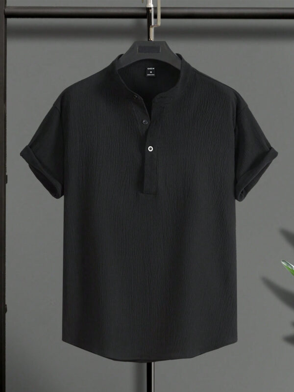 Manfinity Homme Chemise décontractée à demi-bouton pour hommes de couleur unie – Image 4