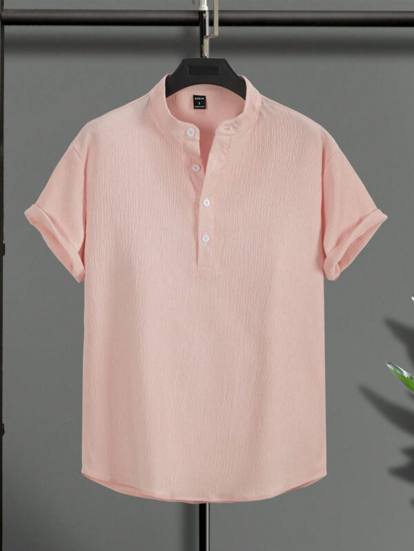 Manfinity Homme Chemise décontractée à demi-bouton pour hommes de couleur unie – Image 5
