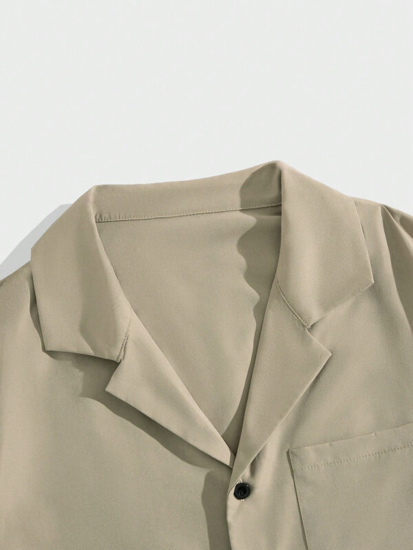ROMWE Street Life Chemise à manches courtes de couleur unie pour hommes, école – Image 4