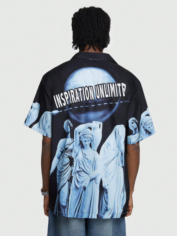 ROMWE Street Life Chemise À Manches Courtes Imprimée Sculpture De Lettres En Gypse Pour Hommes Pour L'été – Image 2