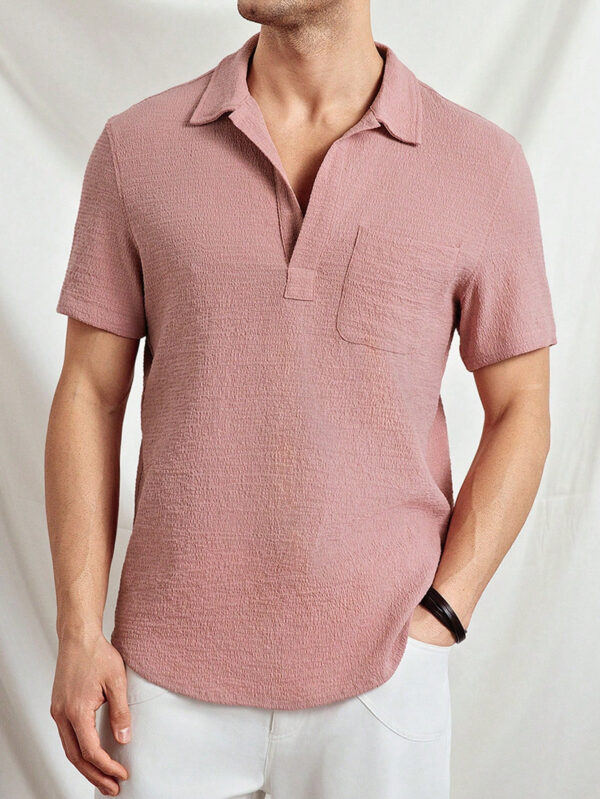 Manfinity ModaGents Chemise casual à col évasé, coupe slim, à manches courtes, en tissu tressé, convenant à un port quotidien pour hommes