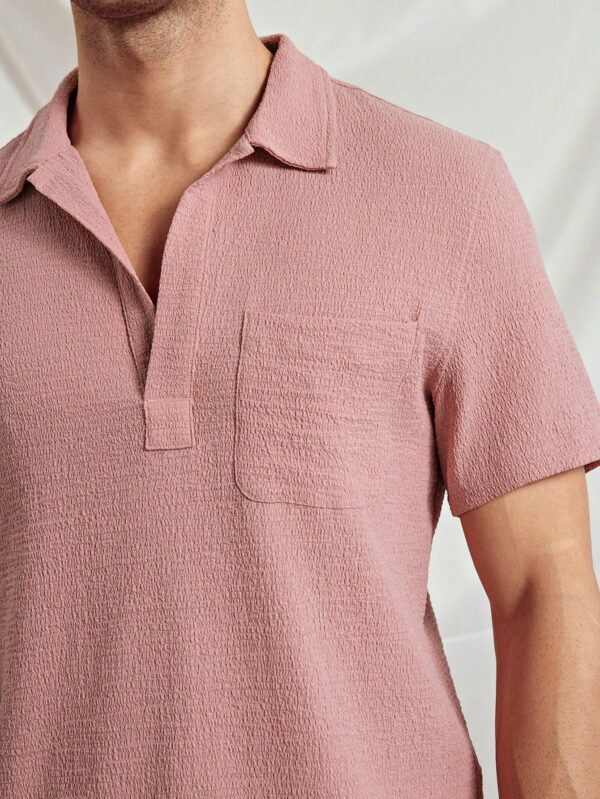 Manfinity ModaGents Chemise casual à col évasé, coupe slim, à manches courtes, en tissu tressé, convenant à un port quotidien pour hommes – Image 2