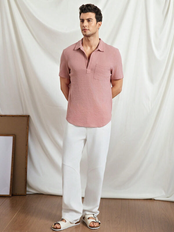 Manfinity ModaGents Chemise casual à col évasé, coupe slim, à manches courtes, en tissu tressé, convenant à un port quotidien pour hommes – Image 3