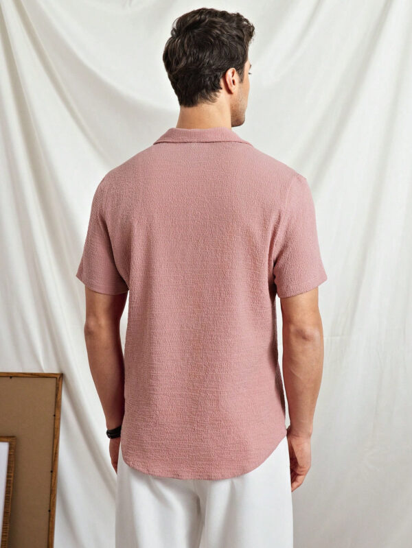 Manfinity ModaGents Chemise casual à col évasé, coupe slim, à manches courtes, en tissu tressé, convenant à un port quotidien pour hommes – Image 4