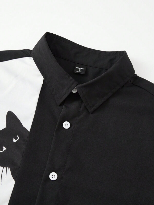 Chemise col à manches courtes décontractée avec imprimé chat graphique pour homme, pour sortir – Image 7