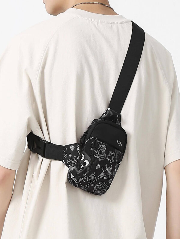 TIANDINGYU Mini sac banane sac à bandoulière sac de poitrine sac nylon décontracté collège bureau sac messager sac carré sac pour voyage vacances sport léger sac de collège pour livres sac multifonction pour hommes sac ceinture sac à bandoulière sac pour hommes sac noir essentiels de voyage essentiels de vacances sac banane retour à l'école – Image 3