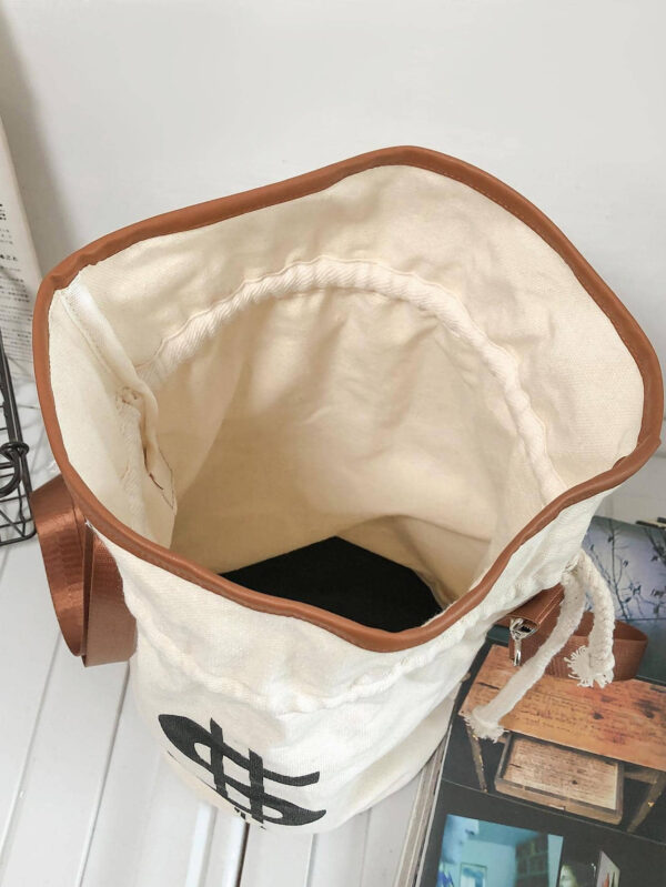 Mini sac seau à cordon imprimé de lettres, sac à main, sac à bandoulière, sac de sport pour les étudiants du secondaire et de l'université, sac à bandoulière, sac fourre-tout, sac de voyage, sac de plage, sac banane, sac de randonnée à grande capacité multifonction portable casual, cadeaux, vacances, Noël, fêtes, sac de poitrine, sac latéral, cartable, sac, sac fourre-tout, sac de voyage, sac de camping, sac de plage – Image 3