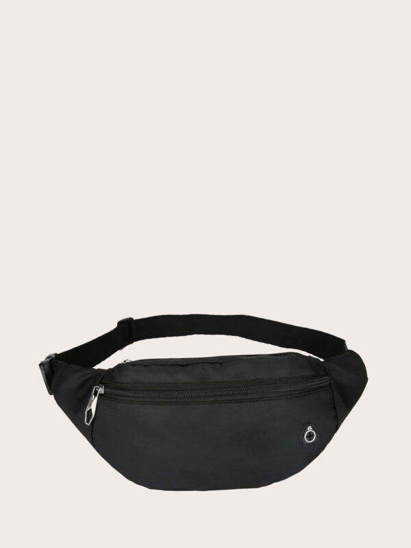 Sac banane décoré de patchs pour hommes, sac de poitrine multifonctionnel pour collège, université, livres, vacances, voyage, cadeau pour hommes, Saint-Valentin, grande capacité, noir, sac d'été, sac d'étudiant, sac de loisirs extérieurs – Image 2