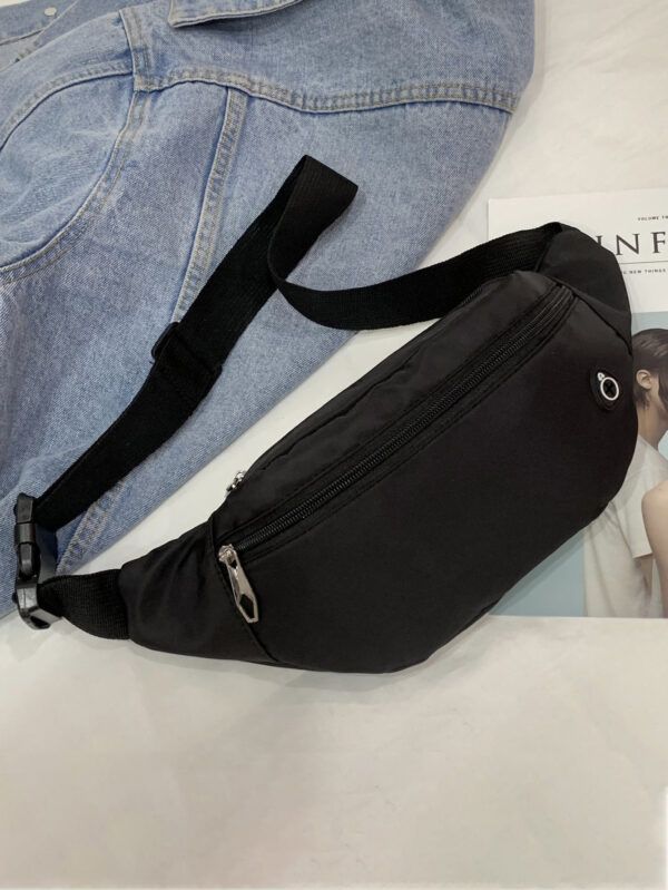 Sac banane décoré de patchs pour hommes, sac de poitrine multifonctionnel pour collège, université, livres, vacances, voyage, cadeau pour hommes, Saint-Valentin, grande capacité, noir, sac d'été, sac d'étudiant, sac de loisirs extérieurs – Image 6
