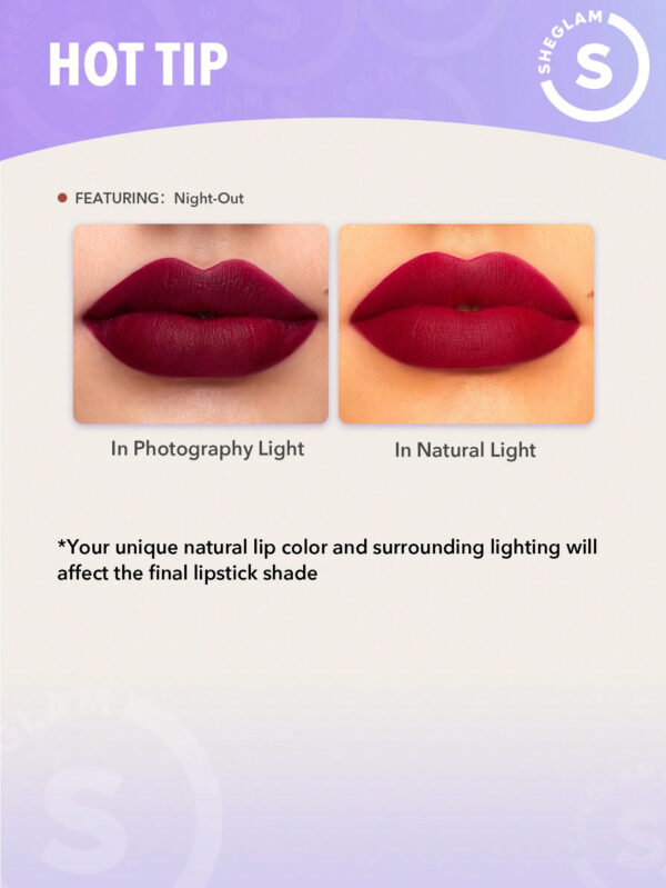 SHEGLAM Rouge À LèVres Mat Allure - Night Out 20 Couleurs Rouge À LèVres Longue DuréE Et Hautement Pigmenté Fini Velouté Doux     NoëL Cadeau De NoëL Hiver Thanksgiving DéCoration De NoëL Maquillage FÊTe Plage Voyage Vacances Rose Y1065K Saint-Valentin DéCor Amour Cadeau Hiver Maquillage FÊTe Plage Voyage Vacances Rose Y2K Promos Offres Camping ExtéRieur PréSent Rose Mode Fille Nouvelle AnnéE CosméTique Cosplayer Meilleur Voyage FêTes Couleur Fantaisie Campus éCole Charme Ambiance Cny Nouvel An Chinois – Image 25