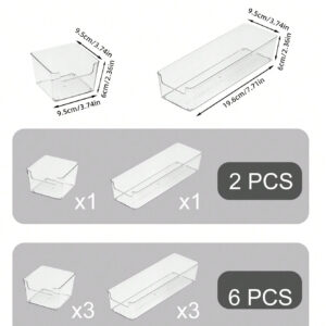 Boîte de rangement pour cosmétiques de bureau à tiroir, set d'organisateurs de tiroir en plastique transparent de 2 pièces/6 pièces, boîte de rangement transparente pour commode, boîte de rangement exquise, organisateurs de tiroirs de bureau et boîtes de rangement pour le maquillage, les bijoux, les gadgets pour la cuisine, la chambre, la salle de bain, le bureau. Cadeau de Noël idéal