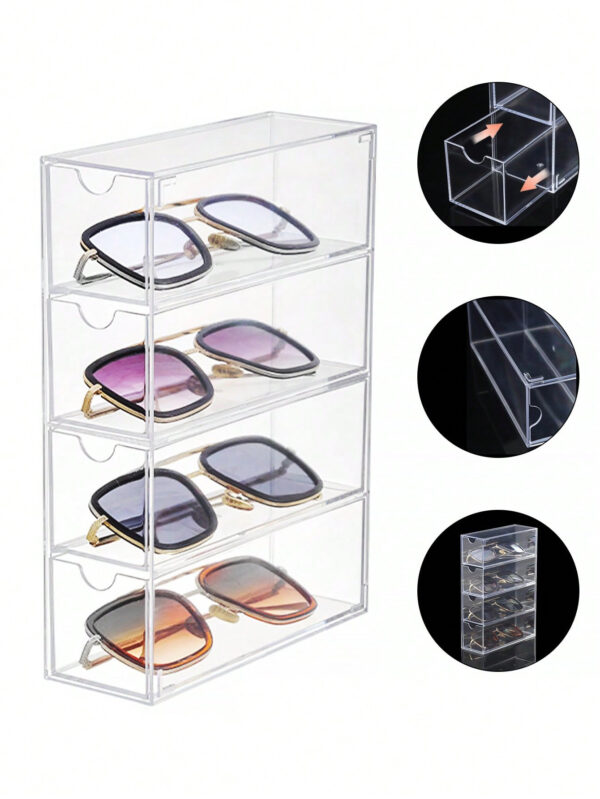 1 pièce Organiseur de lunettes et lunettes de soleil transparent à 4 couches et 4 tiroirs avec poignée de tiroir – Image 3