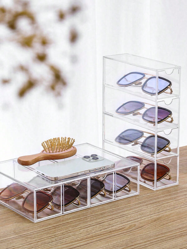 1 pièce Organiseur de lunettes et lunettes de soleil transparent à 4 couches et 4 tiroirs avec poignée de tiroir – Image 4