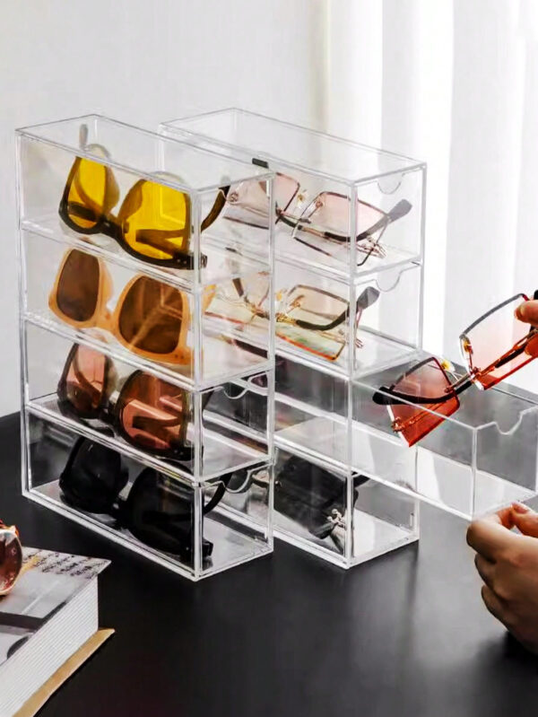 1 pièce Organiseur de lunettes et lunettes de soleil transparent à 4 couches et 4 tiroirs avec poignée de tiroir – Image 5
