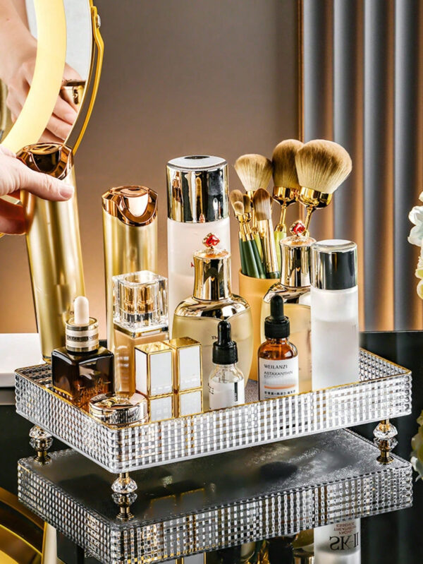 1/2 pièces Organisateur de maquillage, plateau de salle de bain de vanité, boîte de rangement de parfum de maquillage, plateau de rangement d'anneau de maquillage, plateau de table de toilette, étagère décorative organisateur de bijoux et de maquillage, support de rangement de cosmétiques de salle de bain, plateau de rangement et d'affichage de bureau pour la décoration de la maison, la salle de bain, le cadeau.