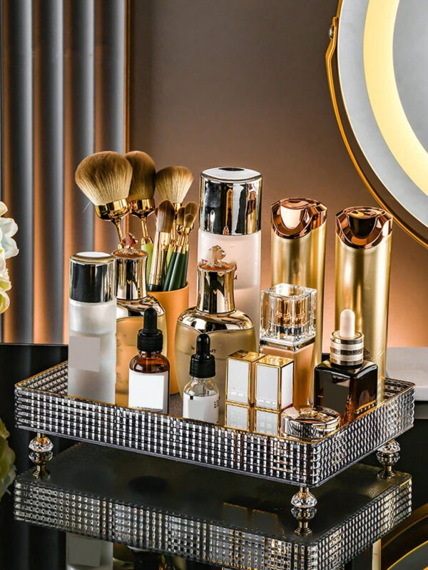 1/2 pièces Organisateur de maquillage, plateau de salle de bain de vanité, boîte de rangement de parfum de maquillage, plateau de rangement d'anneau de maquillage, plateau de table de toilette, étagère décorative organisateur de bijoux et de maquillage, support de rangement de cosmétiques de salle de bain, plateau de rangement et d'affichage de bureau pour la décoration de la maison, la salle de bain, le cadeau. – Image 2