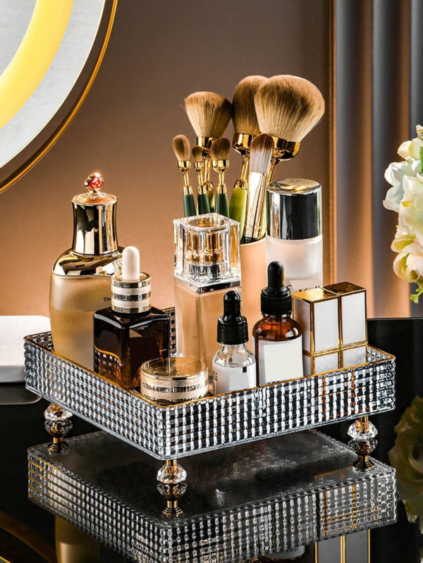 1/2 pièces Organisateur de maquillage, plateau de salle de bain de vanité, boîte de rangement de parfum de maquillage, plateau de rangement d'anneau de maquillage, plateau de table de toilette, étagère décorative organisateur de bijoux et de maquillage, support de rangement de cosmétiques de salle de bain, plateau de rangement et d'affichage de bureau pour la décoration de la maison, la salle de bain, le cadeau. – Image 3