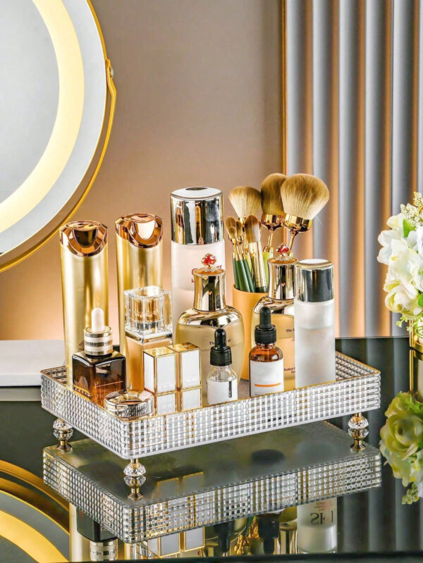 1/2 pièces Organisateur de maquillage, plateau de salle de bain de vanité, boîte de rangement de parfum de maquillage, plateau de rangement d'anneau de maquillage, plateau de table de toilette, étagère décorative organisateur de bijoux et de maquillage, support de rangement de cosmétiques de salle de bain, plateau de rangement et d'affichage de bureau pour la décoration de la maison, la salle de bain, le cadeau. – Image 5