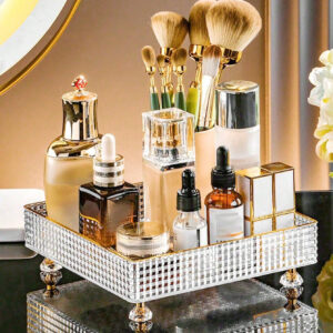 1/2 pièces Organisateur de maquillage, plateau de salle de bain de vanité, boîte de rangement de parfum de maquillage, plateau de rangement d'anneau de maquillage, plateau de table de toilette, étagère décorative organisateur de bijoux et de maquillage, support de rangement de cosmétiques de salle de bain, plateau de rangement et d'affichage de bureau pour la décoration de la maison, la salle de bain, le cadeau.