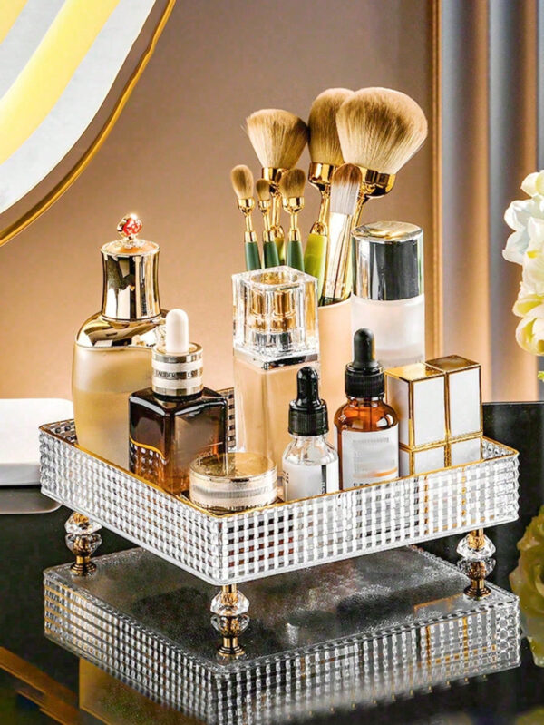 1/2 pièces Organisateur de maquillage, plateau de salle de bain de vanité, boîte de rangement de parfum de maquillage, plateau de rangement d'anneau de maquillage, plateau de table de toilette, étagère décorative organisateur de bijoux et de maquillage, support de rangement de cosmétiques de salle de bain, plateau de rangement et d'affichage de bureau pour la décoration de la maison, la salle de bain, le cadeau. – Image 6